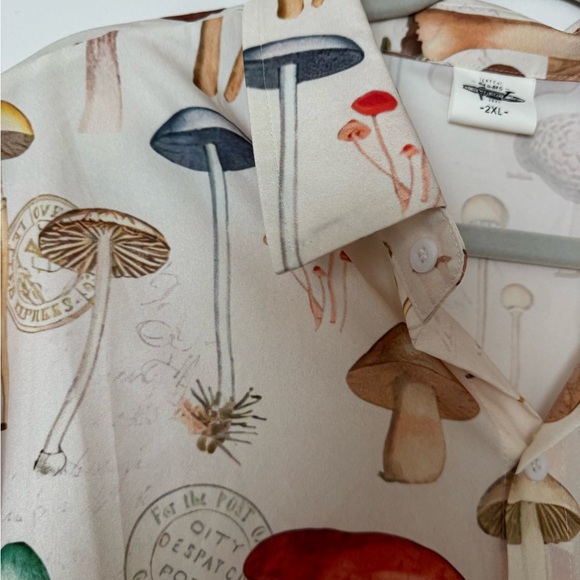 Mushroom Print Men’s Shirt, 2XL - Picture 2 of 5